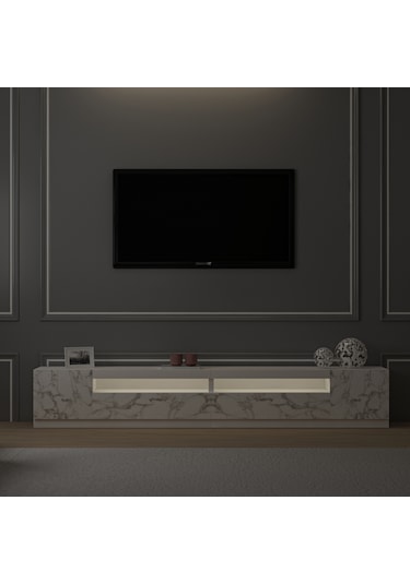 T008 Arya Tv Sehpası Orma Mermer-Beyaz Set