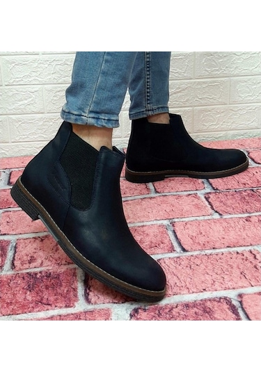 Voyager 3502 Lacivert Hakiki Deri Bilekte Lastikli Erkek Bot