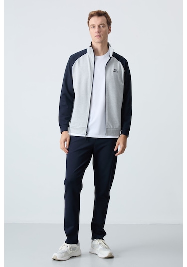 Tommy Life Gri Lacivert Dik Yaka Çift Renk Rahat Form Klasik Paça Erkek Eşofman Takımı - 85113 Gri - Lacivert