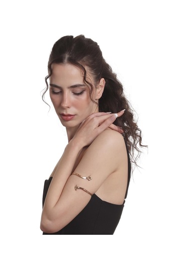 Kadın Dolama Model Burgulu Çiçek Figürlü Ayarlanabilir Açık Band El Yapımı Bakır Üst Kol Aksesuarı Bakır