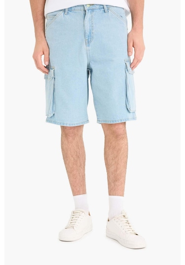 Defacto %100 Pamuk Kargo Fit Jean Bermuda Şort E1381ax25smnm39 Mavi
