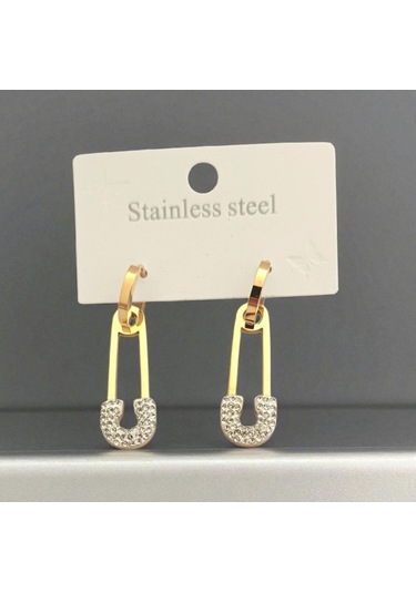 Kadın Zirkon Taşlı Çengelli İğne Çelik Küpe 9081