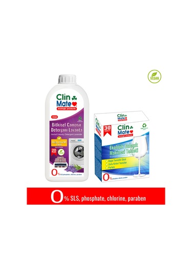 Clinmate Bitkisel Çamaşır Deterjanı Lavanta 750 ML + Ekolojik Bulaşık Makinesi Deterjanı 30 Tablet