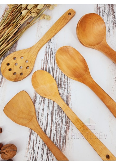 Ahşap Tahta Mutfak Kaşık Seti 5 Parça Kayın, Şimşir Ağacı 5-3