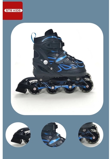 Vadi Mavi Silikon Tekerli Ayarlanabilir Işıklı Paten S 31-34 Hp7128 Mavi - Siyah