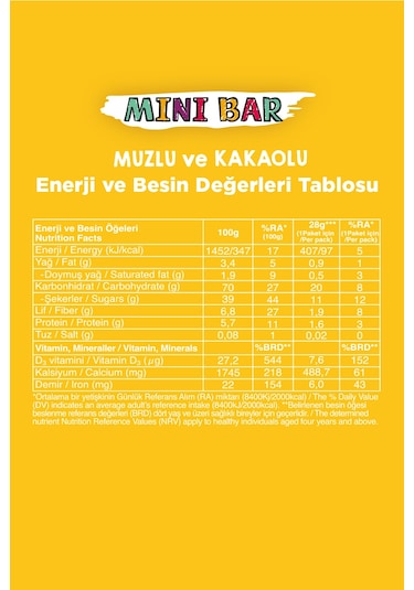 Fellas Muz ve Kakaolu Mini Kids Bar 12 x 28 G