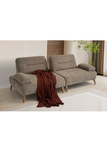 Riva Ahşap Ayaklı 3 Lü Kahverengi Kanepe Kahverengi