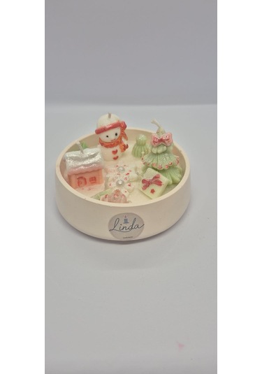 Yılbaşı Hediyelik Linda Kase Mum El Yapımı, Doğal Soya Mum Pudra