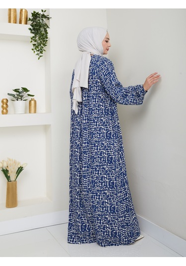 Önü Büzgülü Viskon Elbise - İndigo / E0130 İndigo