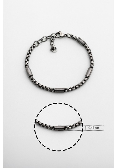 Zincir Detaylı Çelik 21 Cm Erkek Bileklik Gri