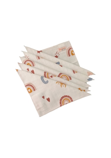 Pamuk Muslin Kumaş Bebek Ağız Mendili Harf Desen 25x25cm Çok Renkli