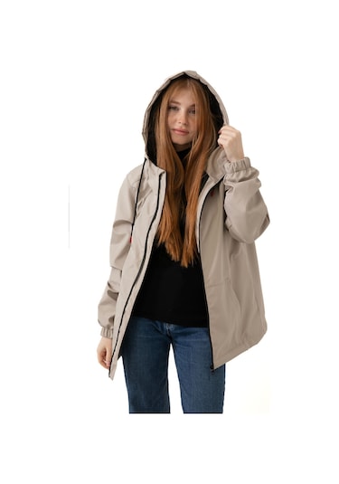 Kadın Taş Içi Astarlı Su Geçirmez Ve Rüzgara Dayanıklı Kapüşonlu Cepli Yağmurluk - Rüzgarlık Taş