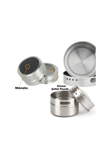 Paslanmaz Çelik Masa Üstü 9Lu Mıknatıslı Baharatlık Takımı Cin220 Gri