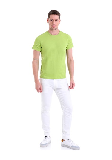 Hatemoğlu Regular Fit Pamuk Bisiklet Yaka Düz Erkek Tişört Yeşil