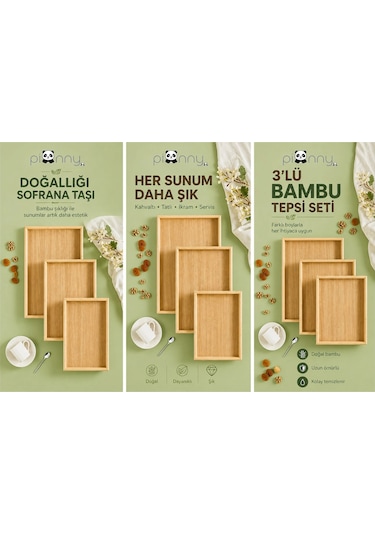 Pionny Bambu 3'lü Sunum Tepsisi Çok Renkli