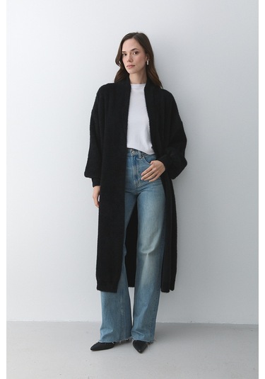 Siyah Boydan Uzun Triko Hırka - 251015 Siyah