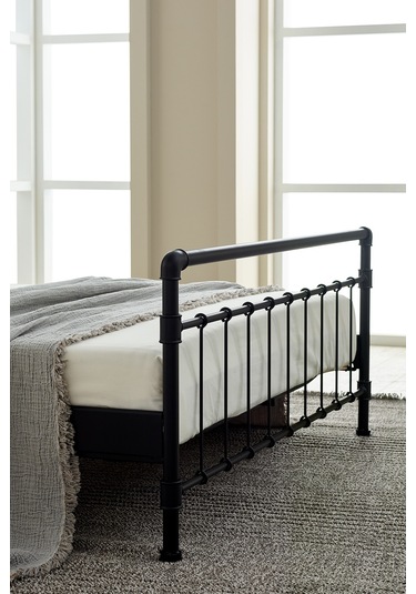 Odin Çift Kişilik Metal Karyola-siyah Ahşap Latalı