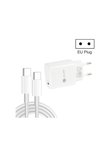 Pd11 Tek Pd3.0 Usb-c / Tip-c 20w Hızlı Şarj Cihazı 1m Tip-c Tip-c Veri Kablosu, Ab Fişi Beyaz Beyaz