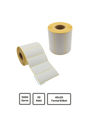 Termal Etiket 30 Adet Rulo Barkod Etiket 40x20 Mm 5000 Sarım 1