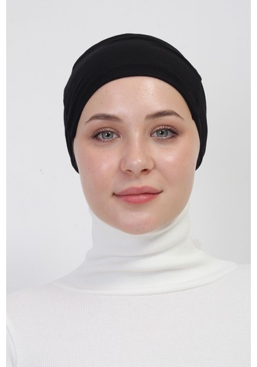 Pratik Dikişsiz Bağlamalı Kaymayan Tesettür Bone Siyah