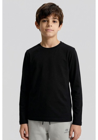 Standart Fit Basic O Yaka 2li Paket Siyah Unisex Çocuk T-shirt Siyah