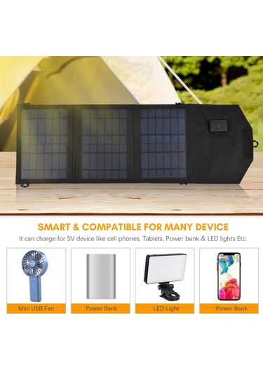 Hfambition 10.5w Çok Kristal Silikon Güneş Paneli, Usb Çıkışlı, 3 Katlı, Taşınabilir Güneş Şarj Cihazı 2a, 5v