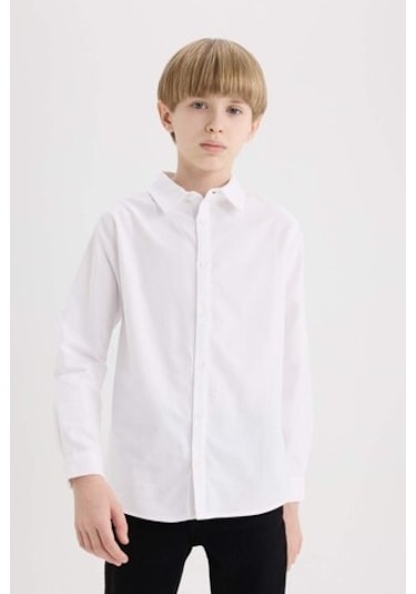 DeFacto Erkek Çocuk Polo Yaka Oxford Uzun Kollu Basic Düz Gömlek W3215A625SMWT34