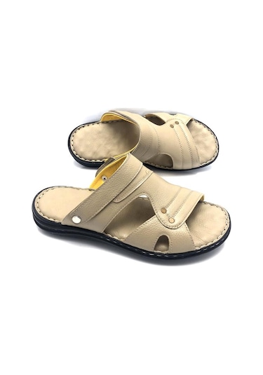 Derilax Hakiki Deri Tam Ortopedik Masajlı Erkek Sandalet Bej