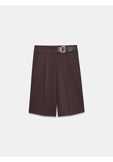 Dilvin 72275 Kemerli Geniş Paça Bermuda-kahve Kahve