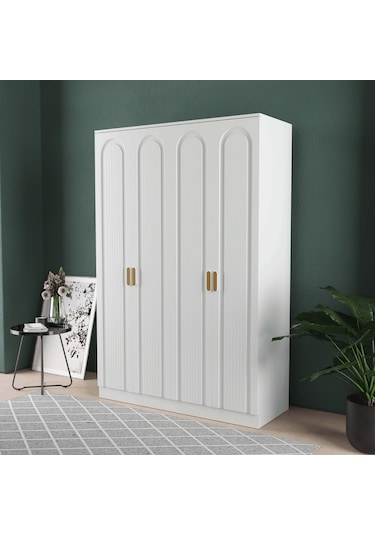 Mila 4 Kapaklı Eko Bazalı Gardırop - Mdf Kapak Beyaz