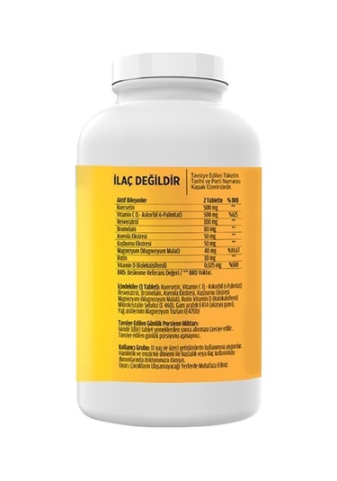 180 Tablet Quercetin Kuersetin Kuşburnu Magnesium Ester C Vitaminini Rutin Complex