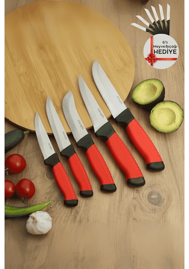 Lazoğlu 5li Bıçak Seti Kırmızı - Siyah
