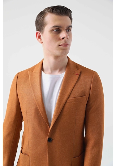 D's Damat Slim Fit Camel Armürlü Kumaş Ceket 1ef04r101409m Camel