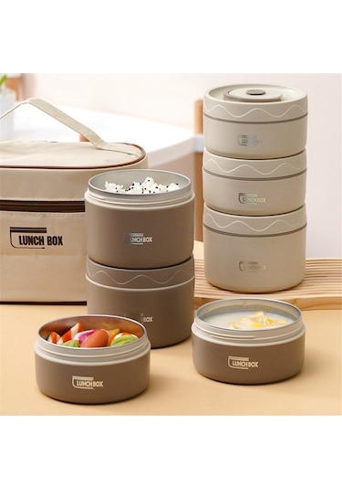 Ulzyvf Yemek Termosu - Paslanmaz Mikrodalga Kutusu, Kahverengi, 420ml Kahverengi