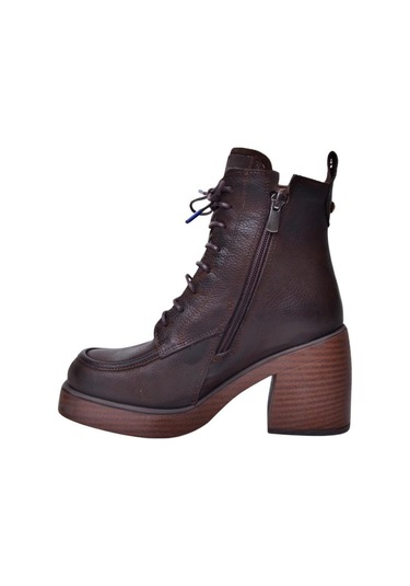 Mammamia D24kb-4615 Platform Topuklu Kadın Deri Bot Kahve Nubuk