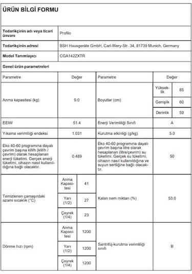 Profilo CGA142ZXTR 1200 Devir 9 KG Çamaşır Makinesi