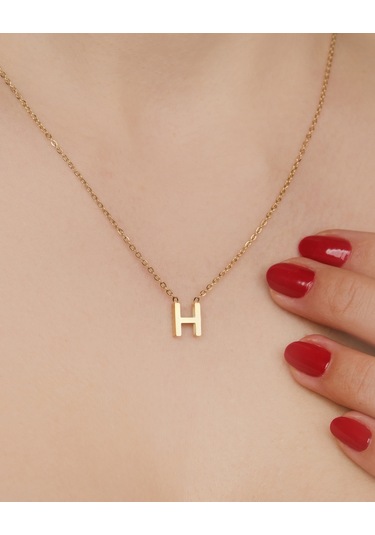Lekka Design Kadın Kararmaz Çelik Takı H Harf Kolye Altın