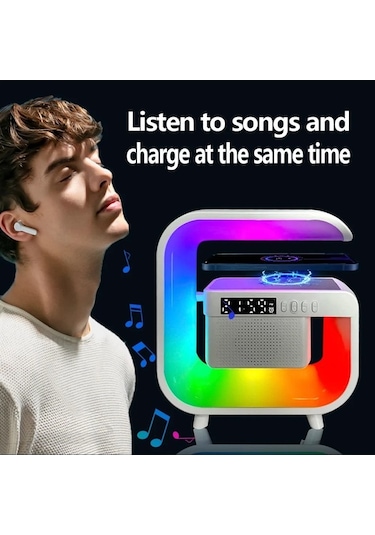 Createtech Kablosuz Şarj İstasyonu Küçük Tasarım Çalar Saat Rgb Gece Işık Uygulama Kontrolü White