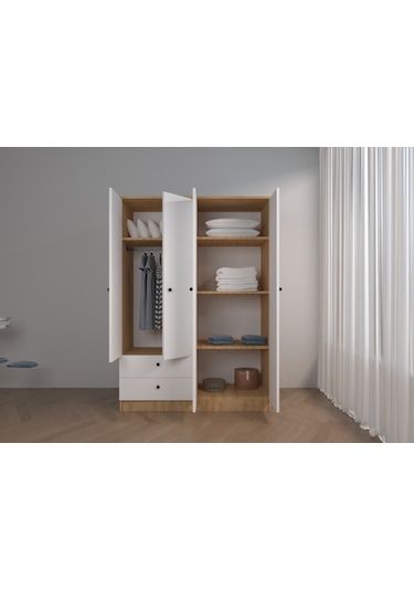 4 Kapaklı 2 Çekmeceli Modern Gardırop