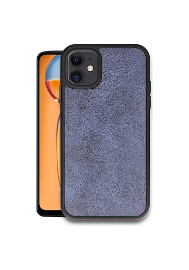 Apple, Uyumlu iPhone 11 Kılıf Aras Deri Kapak - Lacivert Beyaz