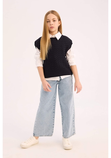 DeFacto Kız Çocuk Bisiklet Yaka Triko Süveter D9212A825SPNV251