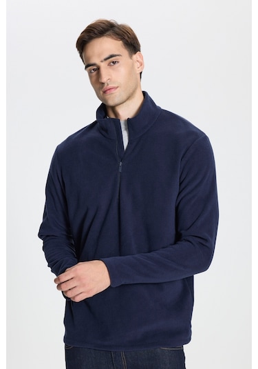 Anti-pilling Tüylenme Yapmayan Standart Fit Bato Yaka Soğuk Geçirmez Sweatshirt Polar Lacivert