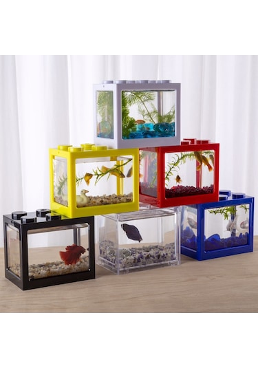 Vkemall Mavi Plastik Mini Akvaryum - 12x8x10.5cm Kreatif Balık Yetiştirme Kutusu