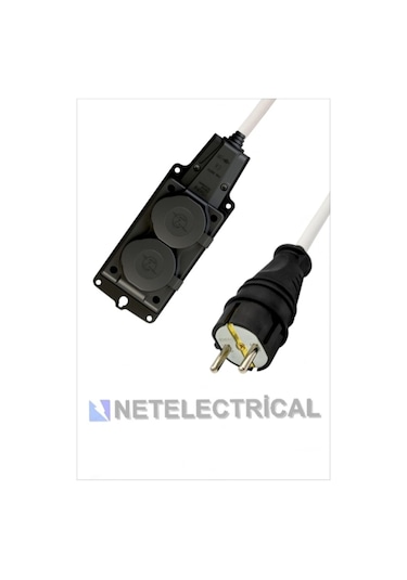 Kauçuk 2'li Topraklı Grup Priz Uzatma Kablosu 22 Metre 3x2.5 Mm² Ttr Kalın Beyaz Kablolu 22 Metre