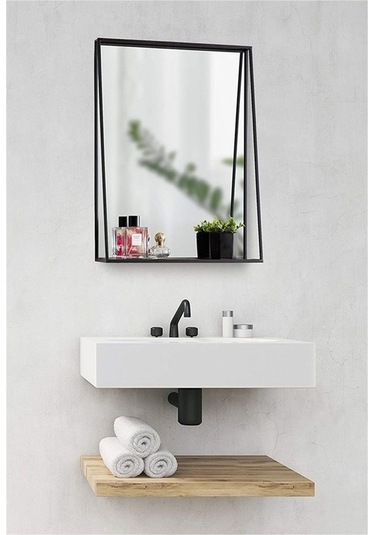 Metal Dekoratif Banyo Ve Lavabo Aynası Siyah