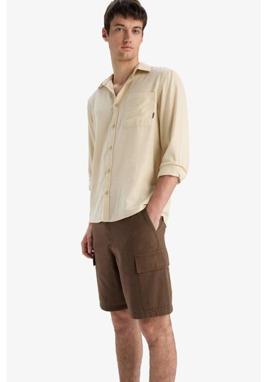 DeFacto %100 Pamuk Regular Kargo Cepli Keten Görünümlü Bermuda Şort E7799AX25SPBN574