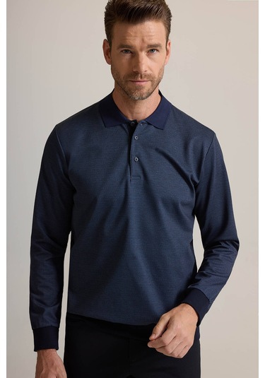 Ysf Erkek Lacivert Polo Yaka Pamuklu Sweatshirt