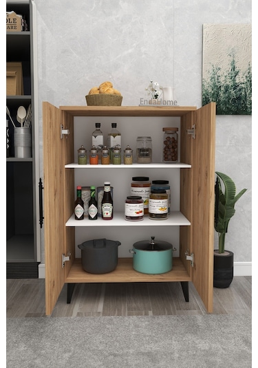 Pegasus 3 Raflı 2 Kapaklı Çok Amaçlı Dolap Mutfak Banyo Balkon Erzak Killer Dolabı - Çam