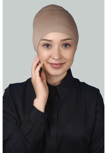 Altobeh Hazır Pratik Geçmeli Uzun Boru Tesettür Bonesi - Koyu Bej