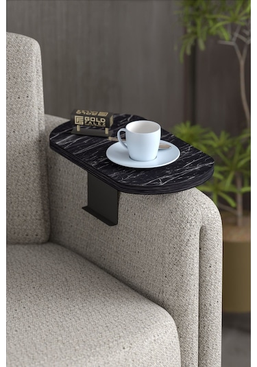 Zigon Sehpa Yan Sehpa Ayarlanabilir Tepsi Oval Dekoratif Modern Yatay Dikey Koltuk Sehpası Bendir Siyah Mermer Desen